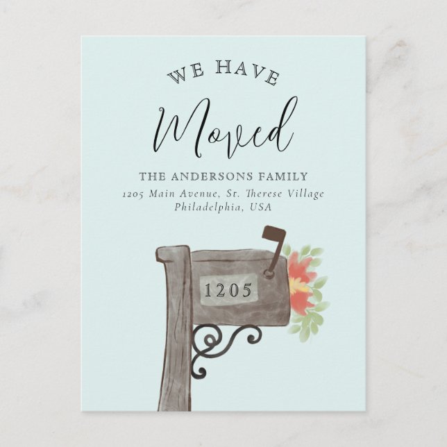 Watercolor Wooden Mailbox New Home Moving Announce Announcement Postcard (Front)