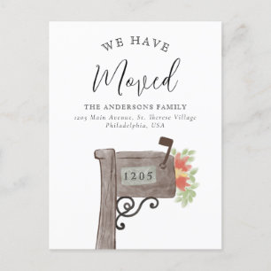 Watercolor Wooden Mailbox New Home Moving Announcement Postcard