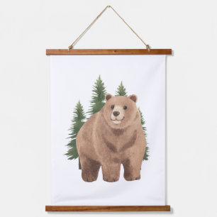 Watercolor Woodland Animal Bear Nursery Decor Hanging Tapestry