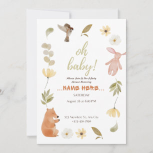 Watercolor Woodland Animal Botanical Art Invitation
