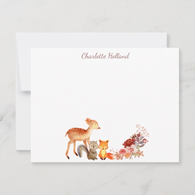 Watercolor Woodland Animal Floral Personalised Card (Front)