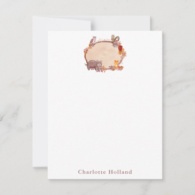 Watercolor Woodland Animal Personalised Stationery Card (Front)