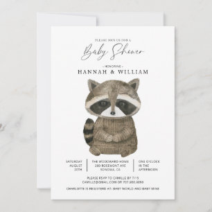 Watercolor Woodland Animal Racoon Baby Shower Invitation