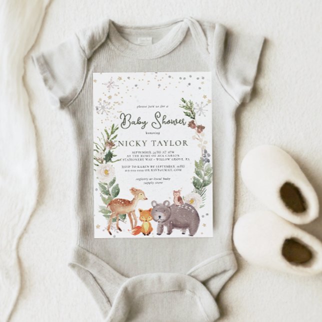 Watercolor Woodland Animal Snow Winter Baby Shower Invitation (Creator Uploaded)