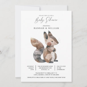 Watercolor Woodland Animal Squirrel Baby Shower Invitation