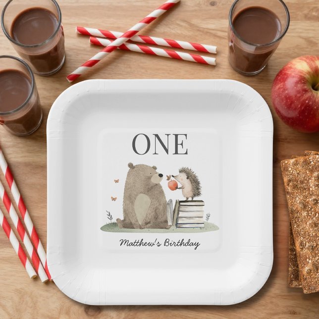 Watercolor Woodland Animals 1st Birthday Party Paper Plate (Creator Uploaded)