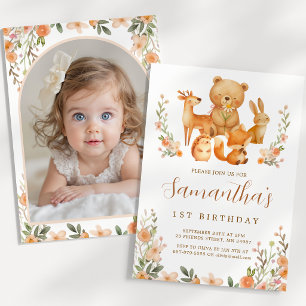 Watercolor Woodland Animals 1st Birthday Photo I.