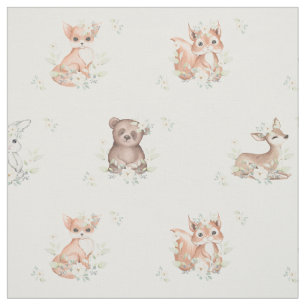 Watercolor Woodland Animals Baby Nursery Fabric