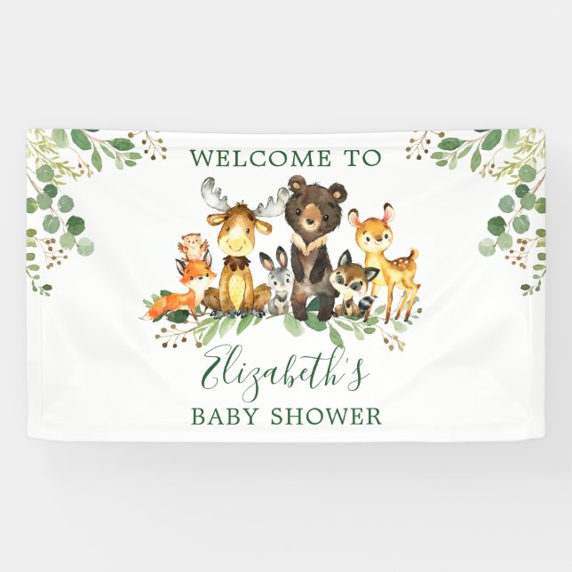 Watercolor Woodland Animals Baby Shower Banner (Horizontal)