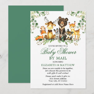 Watercolor Woodland Animals Baby Shower By Mail Invitation