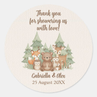 Watercolor Woodland Animals Baby Shower Classic Round Sticker