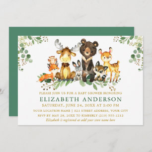Watercolor Woodland Animals Baby Shower Gold Invitation