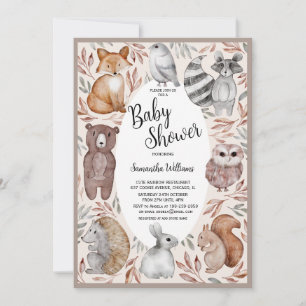 Watercolor Woodland Animals Baby Shower Invitation
