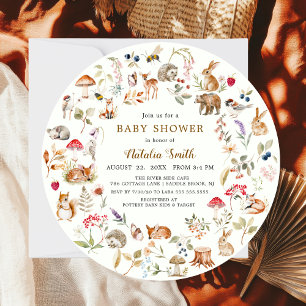  Watercolor Woodland Animals Baby Shower Invitation