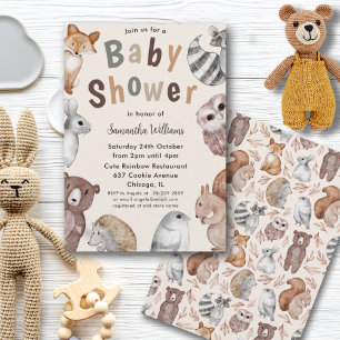Watercolor Woodland Animals Baby Shower Invitation