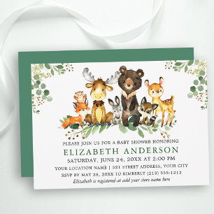 Watercolor Woodland Animals Baby Shower Invitation