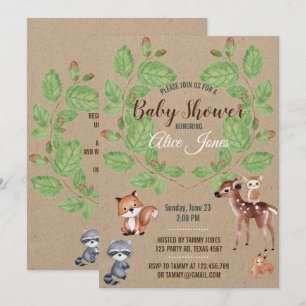 Watercolor Woodland Animals Baby Shower Invitation