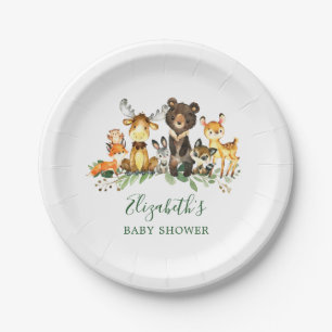 Watercolor Woodland Animals Baby Shower Paper Plate