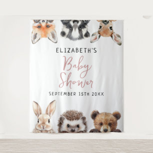 Watercolor Woodland Animals Baby Shower Photo Prop Tapestry