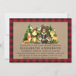 Watercolor Woodland Animals Baby Shower Rustic Invitation
