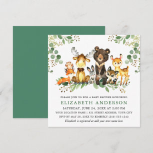 Watercolor Woodland Animals Baby Shower Square Invitation