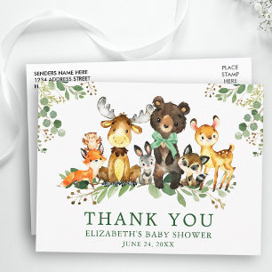 Watercolor Woodland Animals Bow Baby Shower  Postcard