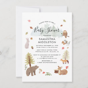 Watercolor Woodland Animals Boys Baby Shower Invitation