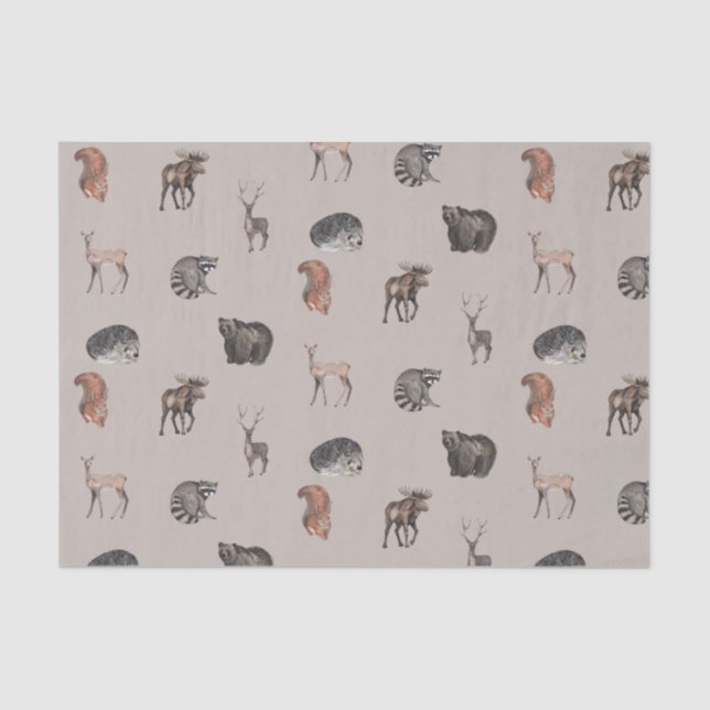 Watercolor Woodland Animals - Deer, Bear, Squirrel Tissue Paper (Front)