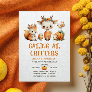 Watercolor Woodland Animals Fall Kids' Birthday Invitation