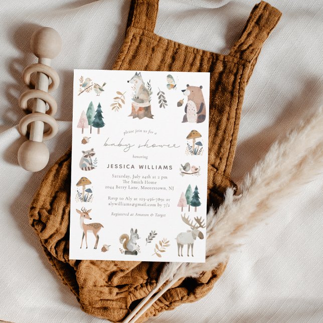 Watercolor Woodland Animals Forest Baby Shower Invitation (Creator Uploaded)