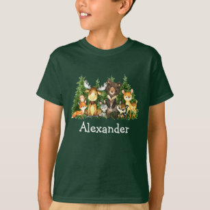 Watercolor Woodland Animals Forest Kid's Green T-Shirt