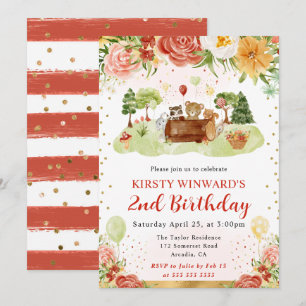 Watercolor Woodland Animals Kids Birthday Invitation