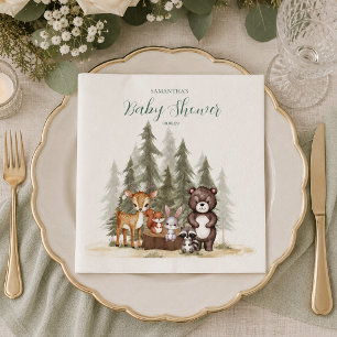 Watercolor woodland animals neutral baby shower napkin