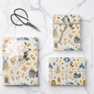 Watercolor Woodland Animals Pattern Wrapping Paper Sheet