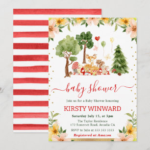 Watercolor Woodland Animals Picnic Baby Shower Invitation
