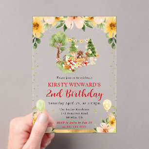 Watercolor Woodland Animals Picnic Kids Birthday Acrylic Invitations