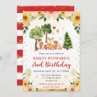 Watercolor Woodland Animals Picnic Kids Birthday