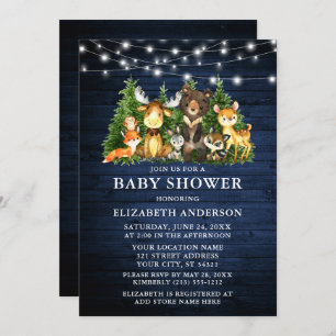 Watercolor Woodland Animals Shower Wood Lights Invitation