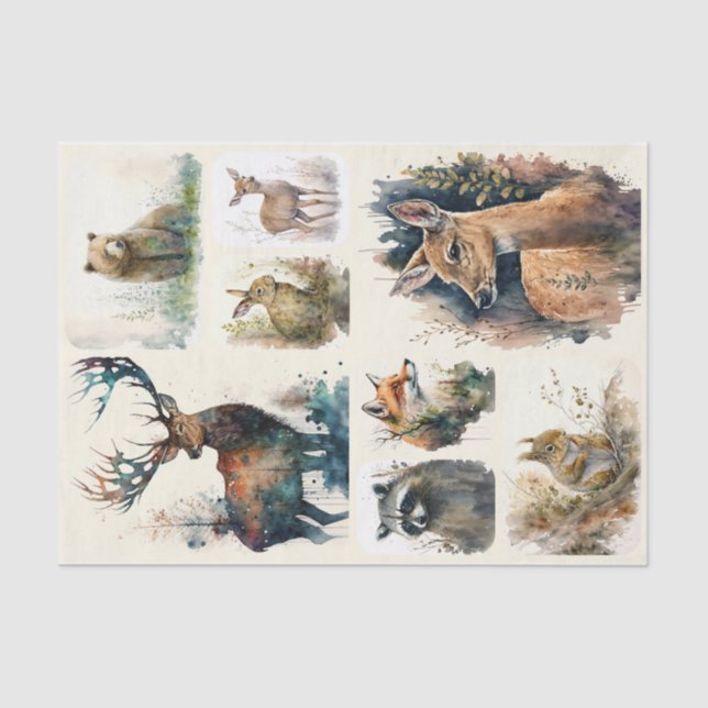 Watercolor Woodland Animals Tissue Paper (Front)