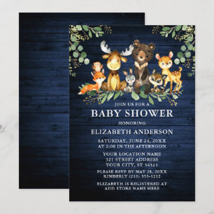 Watercolor Woodland Animals Wood Greenery Shower Invitation