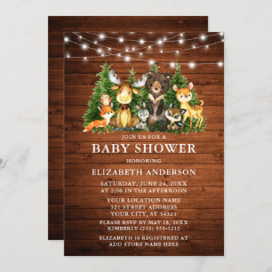 Watercolor Woodland Animals Wood Lights Shower Invitation