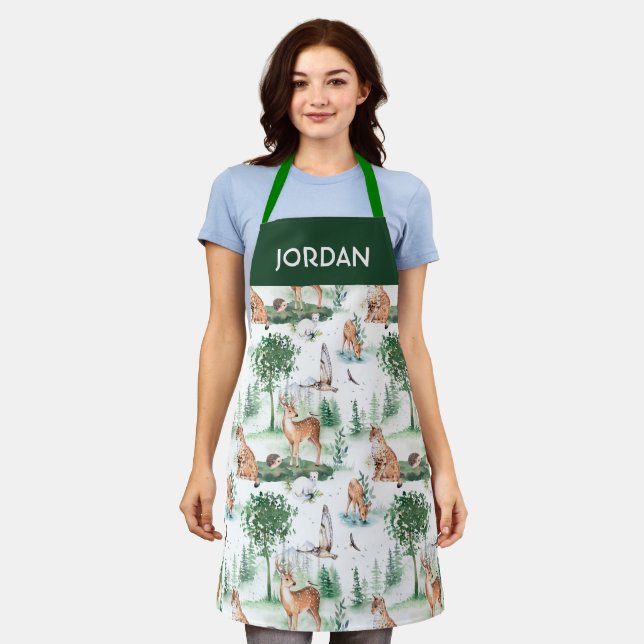 Watercolor Woodland Baby Animal Pattern Apron (Worn)