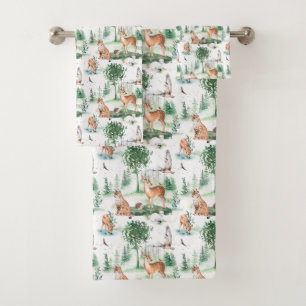 Watercolor Woodland Baby Animal Pattern Bath Towel Set