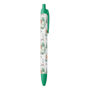 Watercolor Woodland Baby Animal Pattern Black Ink Pen