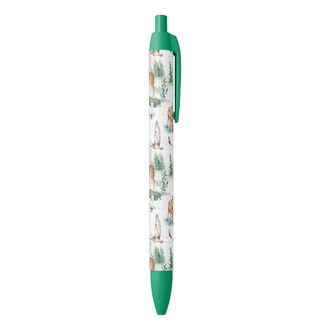 Watercolor Woodland Baby Animal Pattern Black Ink Pen (Bottom (Vertical))