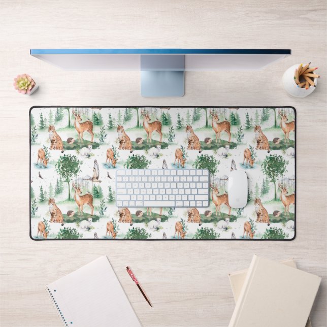 Watercolor Woodland Baby Animal Pattern Desk Mat (Office 1)