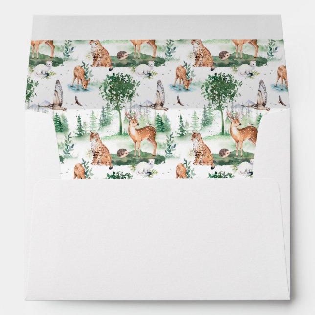 Watercolor Woodland Baby Animal Pattern Envelope (Back (Bottom))