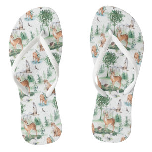 Watercolor Woodland Baby Animal Pattern Flip Flops