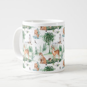 Watercolor Woodland Baby Animal Pattern Large Coffee Mug