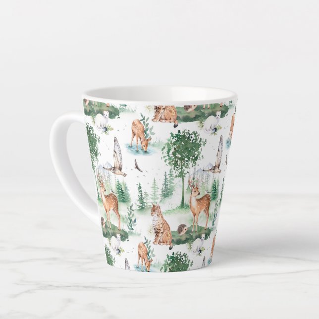 Watercolor Woodland Baby Animal Pattern Latte Mug (Left Angle)